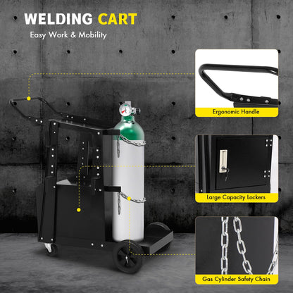FAHKNS Welding Cart - Heavy Duty Welding Carts for MIG Welder & Plasma Cutter，Welding Cart with Large Capacity Lockable Cabinet, 360° Swivel Wheels, Cable Hook，Static Load Capacity 220 LBS