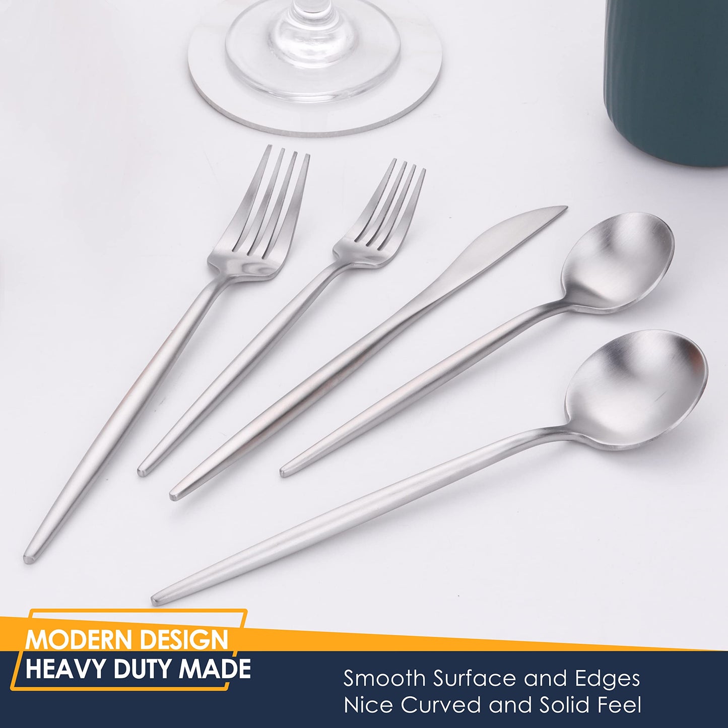 Stapava 24 Pieces Matte Silverware Set with Steak Knives, Stainless Steel Flatware Cutlery Set for 4, Kitchen Utensil Set Include Spoons Forks Knives, Satin Finished Polished, Dishwasher Safe