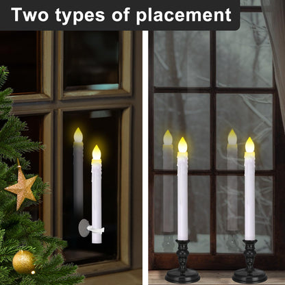 Kithouse Flameless Candles 10 Pack Battery Operated Window Candles with Drip Texture,Remote Timer,10 Removable Candle Holders,Suction Cups,20 AA Batteries for Home Decor Christmas Wedding (Black)