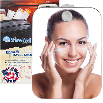 Shave Well Travel Anti-Fog Shaving Mirror | Portable Fogless Hanging Bathroom Shower Mirror with Handheld Option for Men and Women | Includes Long-Lasting Reusable Suction for Wall