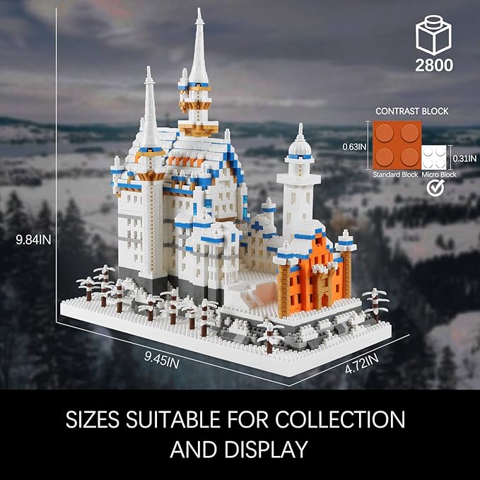 Germany Swan Stone Castle Micro Building Blocks Set Famous World Architecture Model Creative Collection Building Toys for Adults and Kids 14+ (2800 Pieces)