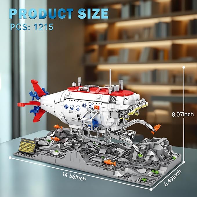 Reobrix Jiaolong Submarine Building Set for Adults Military Submarine Ship Toys with Lights 33042 Cool Decor Battleship Boat Model Kit Army Toy Gifts for Men Kids Aged 14+