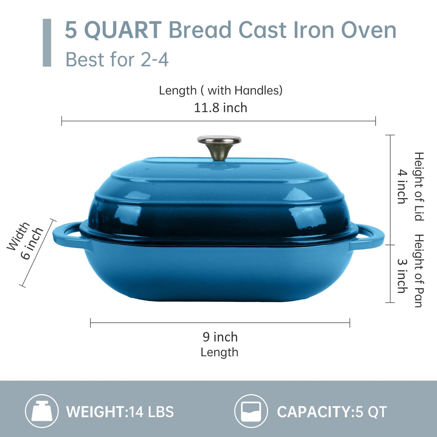 Fijxzct Premium Enameled Cast Iron Dutch Oven for Bread Baking | Non-Stick 5QT Oval Bread Oven with Lid | Perfect for Sourdough, Loaf, and Artisan Baking (Oval Blue, 5 QT)