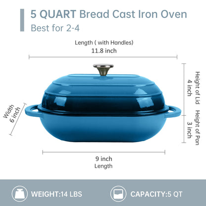 Fijxzct Premium Enameled Cast Iron Dutch Oven for Bread Baking | Non-Stick 5QT Oval Bread Oven with Lid | Perfect for Sourdough, Loaf, and Artisan Baking (Oval Blue, 5 QT)
