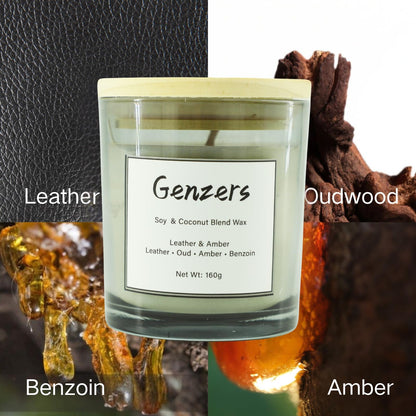 Amber and Leather Scented Candle Gift for Men,Woody Scent Candle Clean Burning,Perfumed Candles Patchouli Scent,Jar Candle for Warmer Lamp,Non Toxic Vegan Candle with Cotton Wick