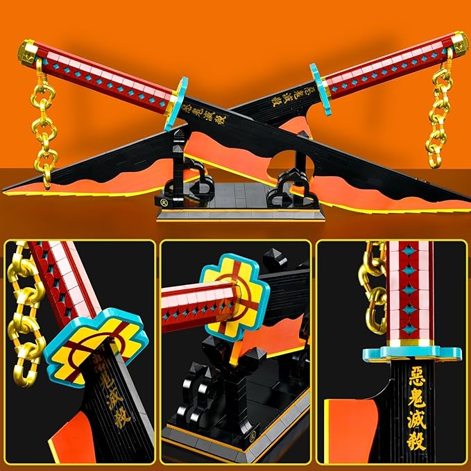 82.6in Demon Swords Building SetTengen Uzui Sword Building Block with Stand Model Kits Katana ToyCreative Gifts for Swords Fan Adults 14+ (1478 PCS)