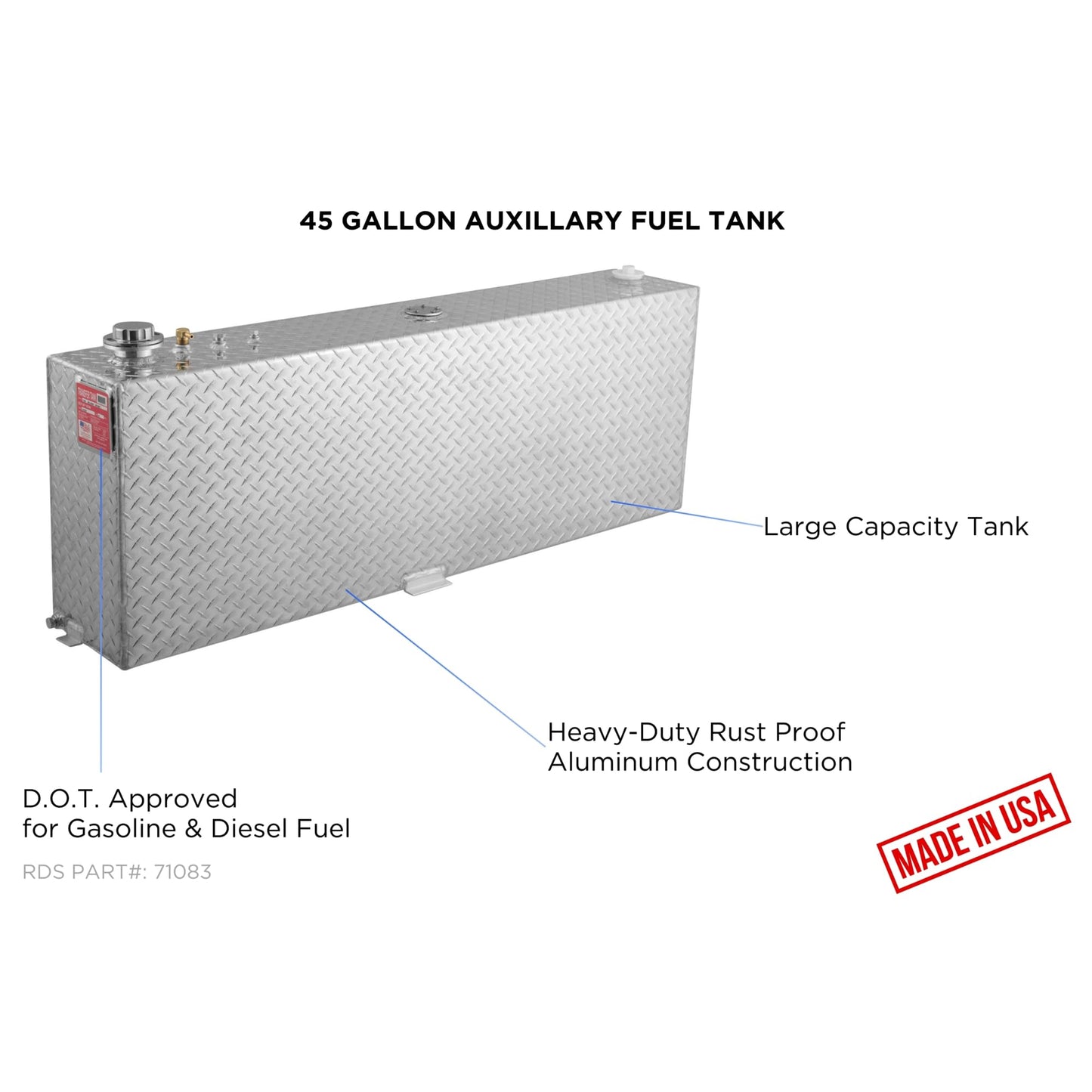 RDS MFG INC 71083 Rectangular Auxiliary/Transfer Fuel Tank - 45 Gallon Capacity