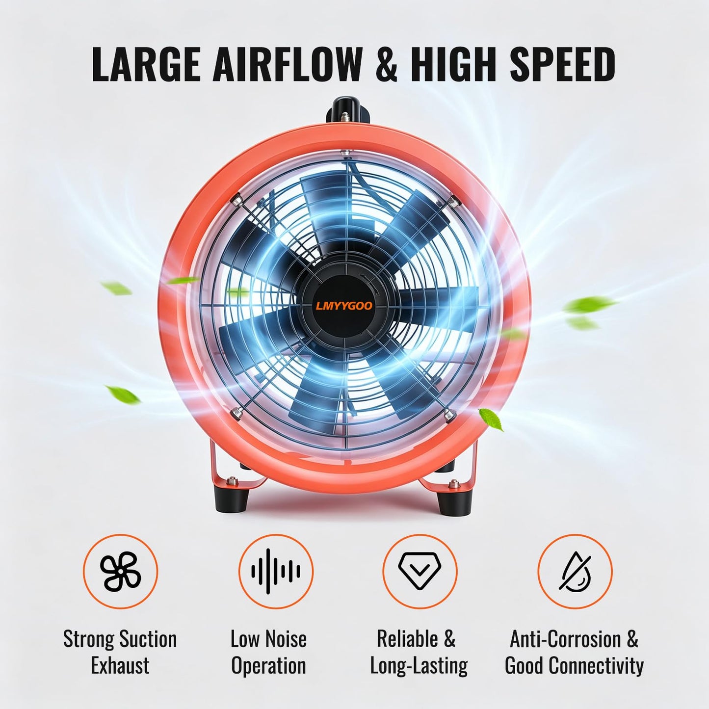 LMYYGOO 12-Inch Industrial Air Mover Blower Fan, with 33ft Duct Hose, 440W High Velocity Portable Fan for Extraction & Ventilation, Industrial, Paint Booth, Basements, Workshops, Warehouses