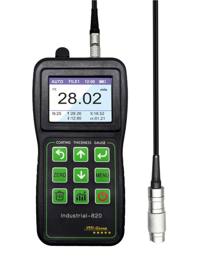 Coating Thickness Gauge Industrial-820 – 0–1500µm (0–59 mils) Dual F/N Probe, USB PC Data Export, 500 Data Groups, Statistics Mode, Alarm Limits, Industrial & Automotive Inspection