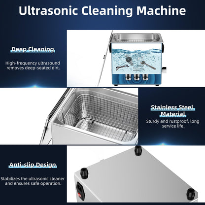 Enpowiks Ultrasonic Cleaner 6L 180W Digital Ultrasonic Cleaning Machine with Upgraded Degassing & Gentle Mode, 40kHz, with Heater & Timer for Tools, Jewelry, Watches, Glasses, Dentures, Small Parts