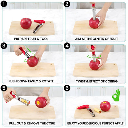 SCHVUBENR Premium Apple Corer Tool - Easy to Use and Clean - Sturdy Apple Core Remover with Sharp Serrated Blades - Stainless Steel Corers for Apple and Pear - Core Fruits with Ease(Red)