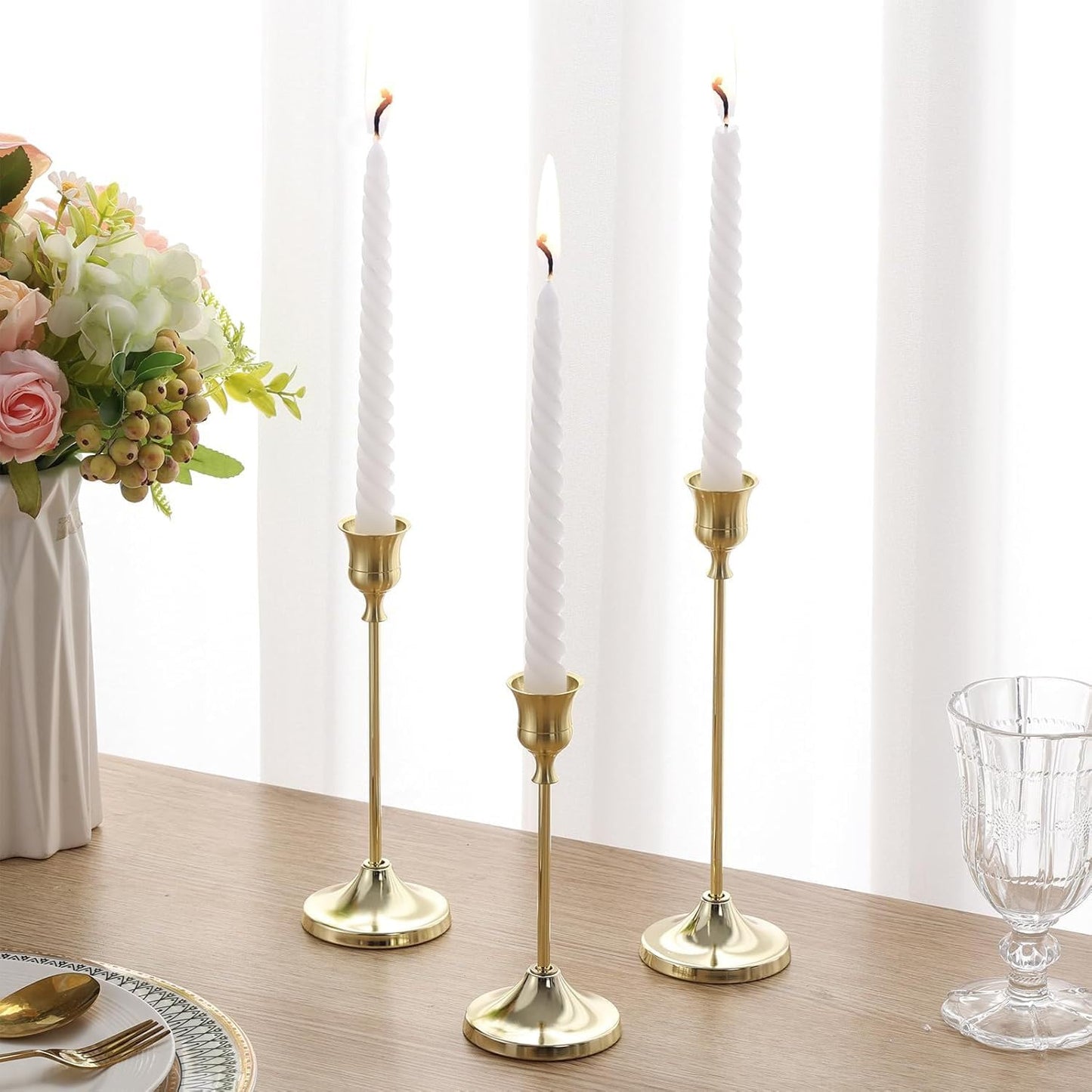 6Pcs Candlestick Holders,Brass Gold Metal Taper Candle Holder for Pillar Candles Sticks Holder for Wedding Fireplace Table Centerpiece Mantel Housewarming Gift