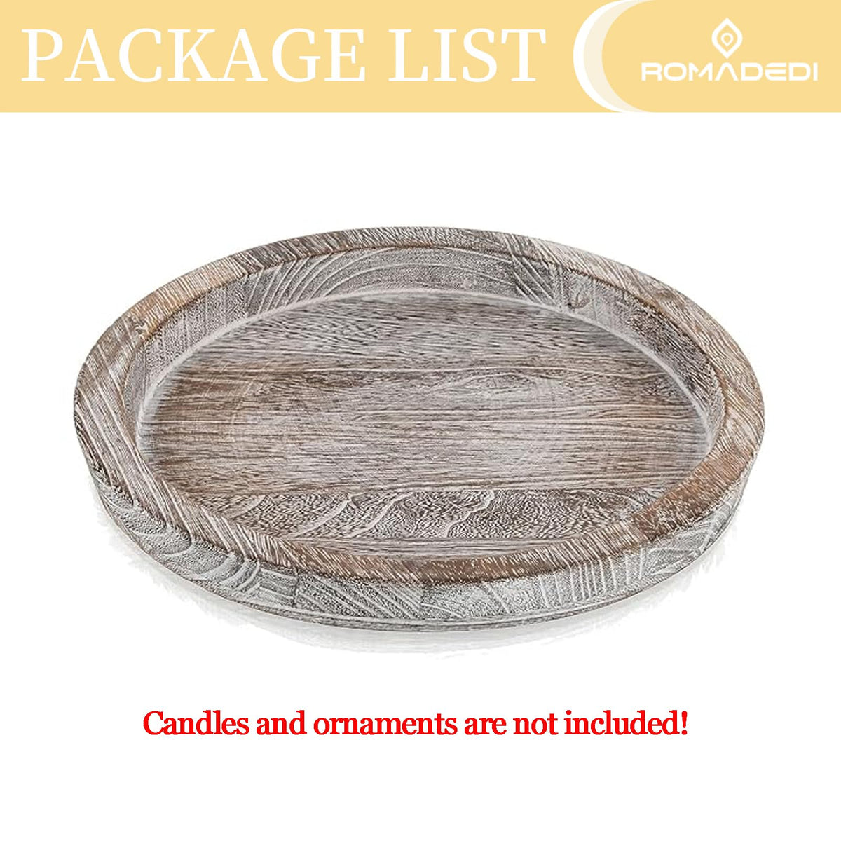 Wooden Decorative Tray Candle Holder: Romadedi Round Wood Tray Home Decor, Whitewash Rustic Trays for Farmhouse Dinning Table Kitchen Countertop Coffee Table Wedding Centerpiece, 11inch, Size L