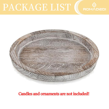 Wooden Decorative Tray Candle Holder: Romadedi Round Wood Tray Home Decor, Whitewash Rustic Trays for Farmhouse Dinning Table Kitchen Countertop Coffee Table Wedding Centerpiece, 11inch, Size L