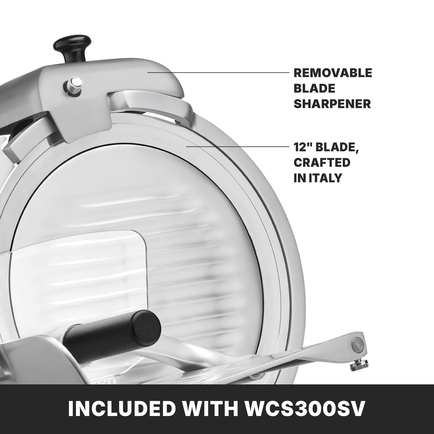 Waring Commercial WCS300SV 10" Medium Duty 1 HP Food Slicer, Cast Aluminum Base, 120V, 5-15 Phase Plug, Silver
