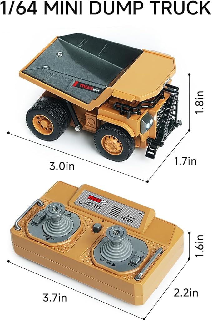 BRRRRT 1/64 RC Dump TruckMini Dump Truck Toy8-Channel Remote Control Toy with Metal Bed &amp Light RC Construction VehiclesType-C Built-in BatteryBirthday Gifts for Boys and Girls Age 3+