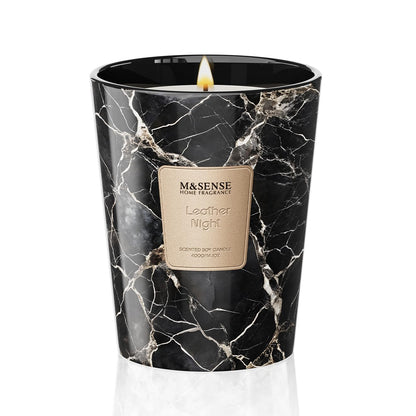 M&SENSE Leather Night Scented Soy Candle, 3 Wick Highly Scented 14.1 Oz 75H, Aromatherapy Christmas Gift for Women and Men