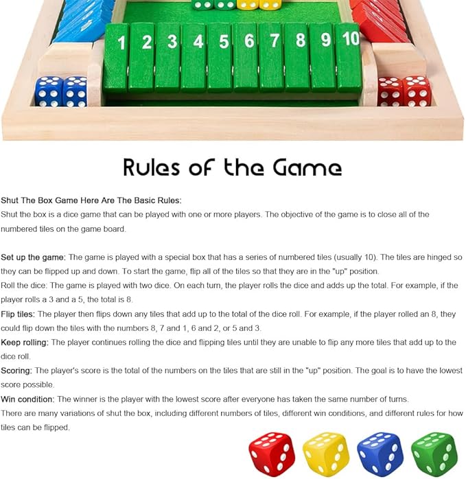 Shut The Box Game: 2-6 Player Wooden Board Math Game with 2-12 Dice | Educational Family Night Entertainment | Classic Pub Style | Funny Family Board Games (Walnut-6 Players)