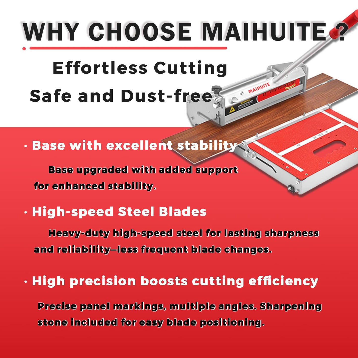MAIHUITE 10mm Thick Floor Cutter with Extra Blade - 13" Pro Vinyl Floor Cutter for Pro SPC, LVP, LVT, WPC, RVP, VCT, PVC, Rigid Core Vinyl Flooring - Straight cut, Angle cut, " L & U" cut