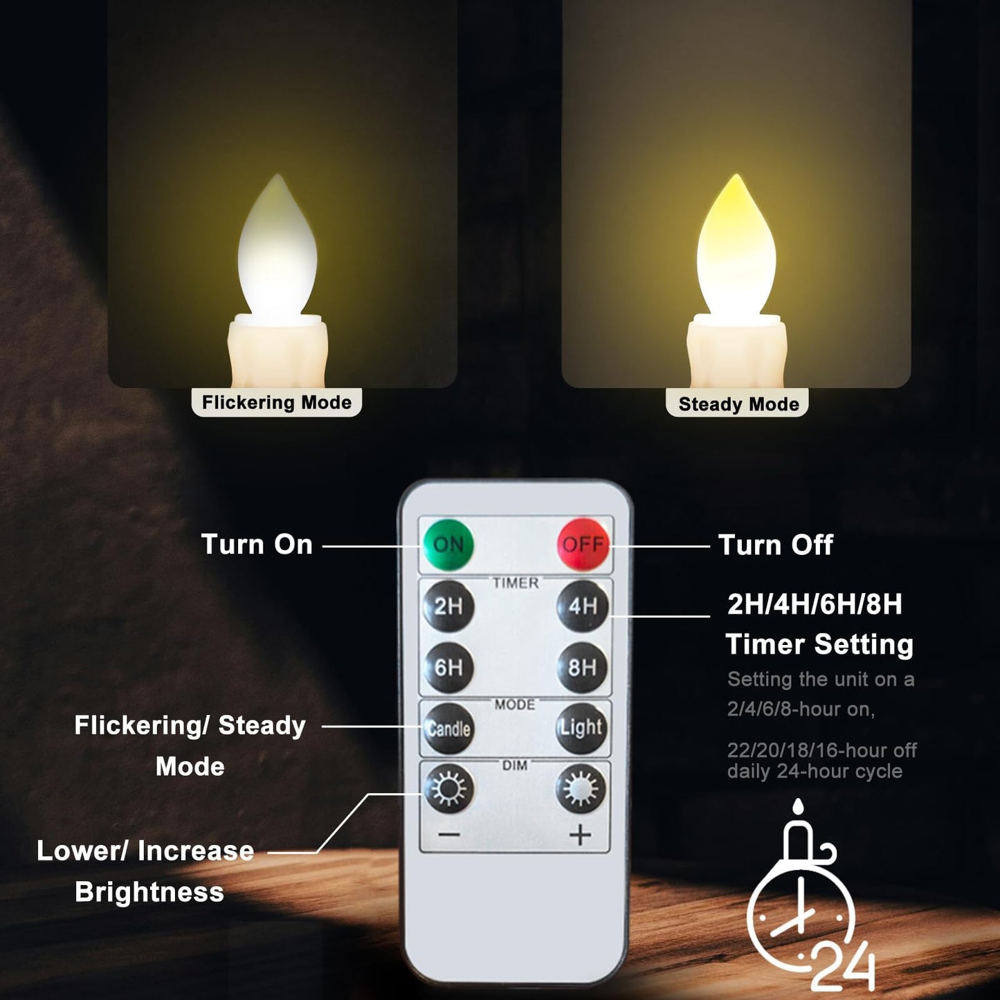 Kithouse Flameless Candles 10 Pack Battery Operated Window Candles with Drip Texture,Remote Timer,10 Removable Candle Holders,10 Suction Cups,20 AA Batteries for Home Decor Christmas Wedding(Gold)