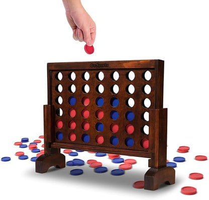 GoSports 1 Foot Width Wooden 4 in a Row Game - Choose White or Dark Stain – Includes Connect Coins Portable Case and Rules