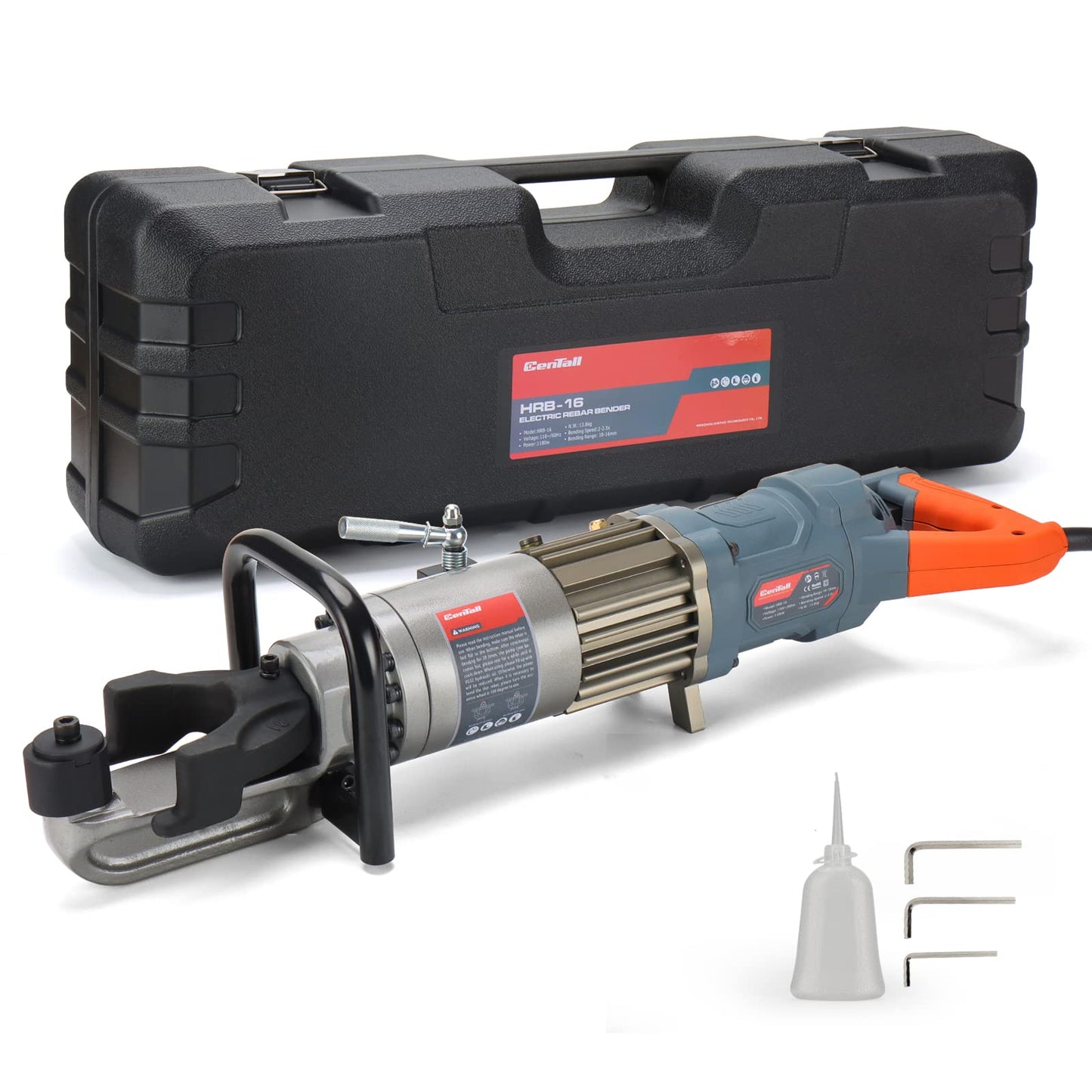 CENTALL 5/8 Inch Electric Rebar Bender 1100 W Hydraulic Rebar Bending Machine Max16 mm Rebar within 2-2.5 s Easy Bending Rebar Steel Bar HRB-16 (Grey + Orange)