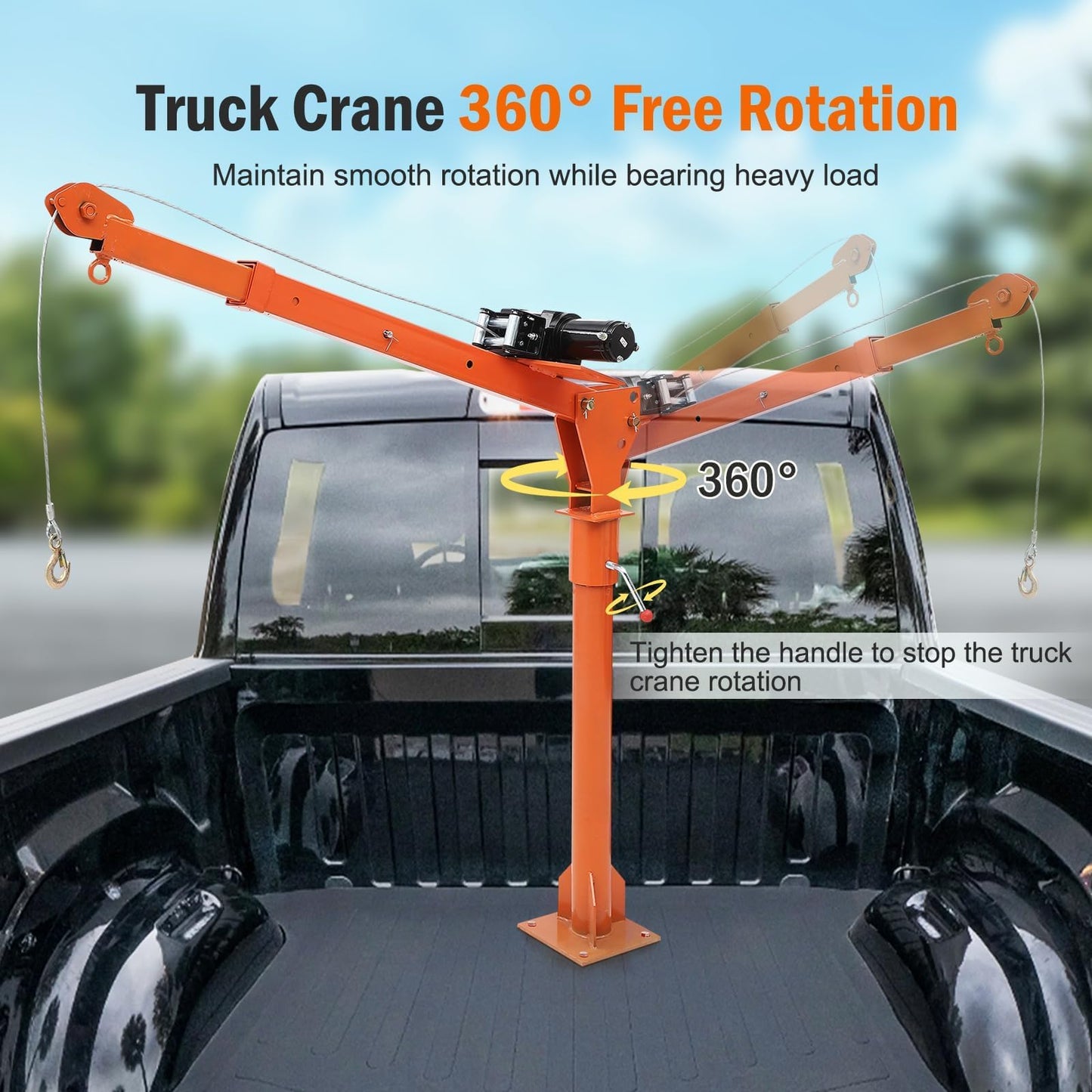 Garvee 1100 LB Electric Truck Crane,360° Swivel Heavy Duty Folding Jib Crane with 3500 LB Winch, Adjustable Height/Length Boom for Pickup Mounting - Construction, Farming, Industrial Lifting Solution