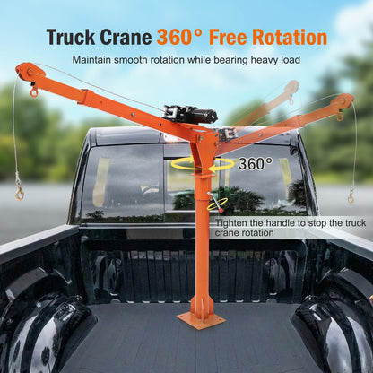 Garvee 1100 LB Electric Truck Crane,360° Swivel Heavy Duty Folding Jib Crane with 3500 LB Winch, Adjustable Height/Length Boom for Pickup Mounting - Construction, Farming, Industrial Lifting Solution