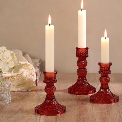 DARJEN Red Glass Candlestick Holders Set of 6, 4" H & 5" H Taper Candle Holders for Candlesticks & Pillar Candles, Diamond Candle Holders for Wedding Party Table Centerpiece, Home Decor (Pack of 2)