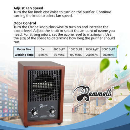 Mammoth Ion and Ozone Generator 3000 mg/hour, Adjustable up to 3,500 SqFt Ionizer & Deodorizer Ozone Odor Eliminator- Ozone Machine Wooden Design Ideal for Dust, Pollen, Pets & Smoke Smell