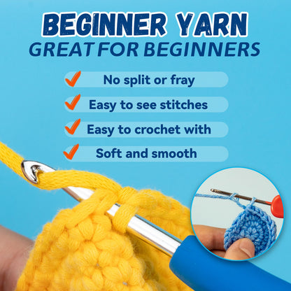 3x60g White Yarn for Crocheting and Knitting;3x66m (72yds) Cotton Yarn for Beginners with Easy-to-See Stitches;Worsted-Weight Medium #4;Cotton-Nylon Blend Yarn for Beginners Crochet Kit Making