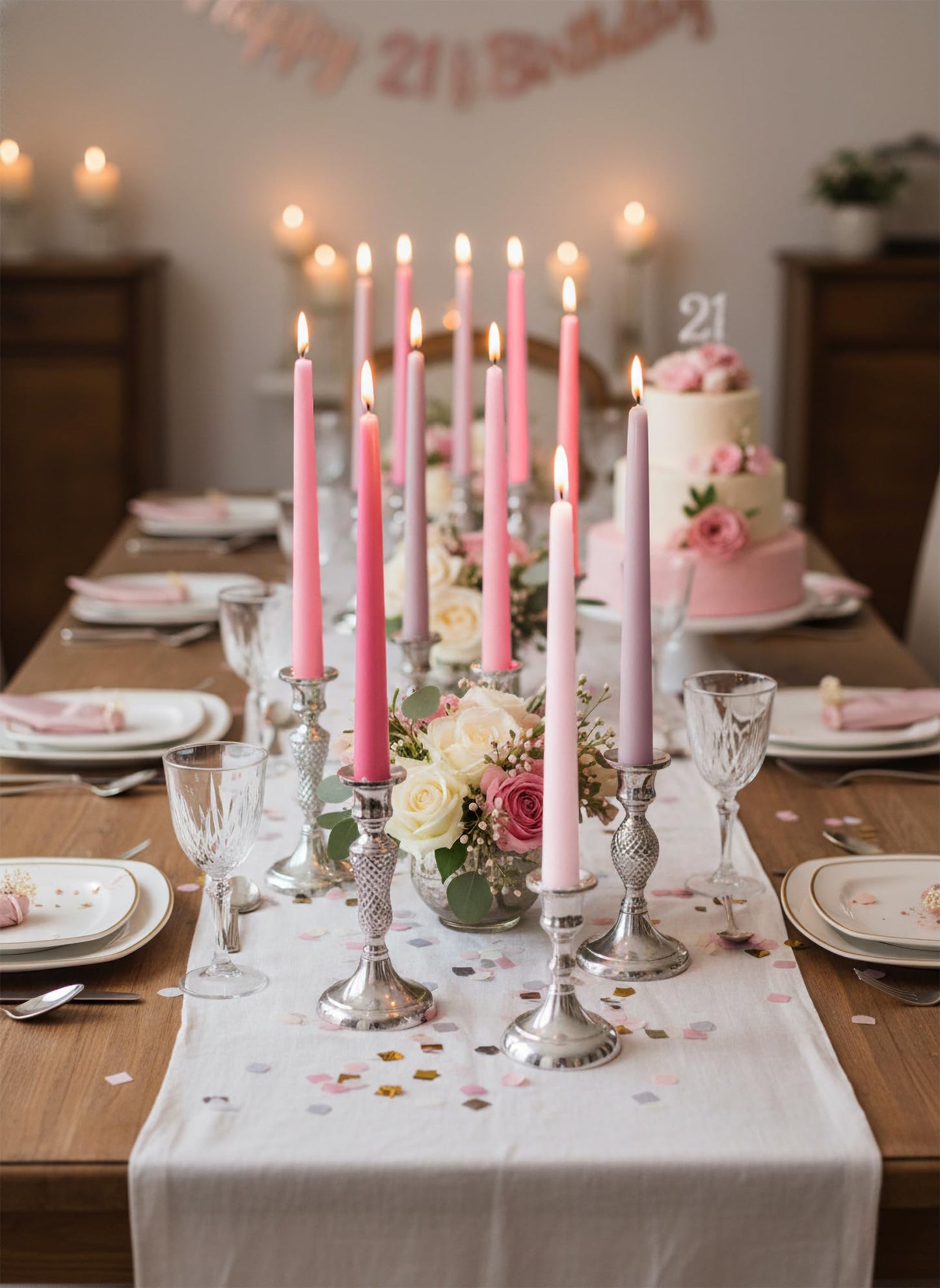 Homeology 12pk 10" Classic Taper Candles, Muted Pink Shades, 7-8 Hours Long Burning, Unscented Tall Candlesticks