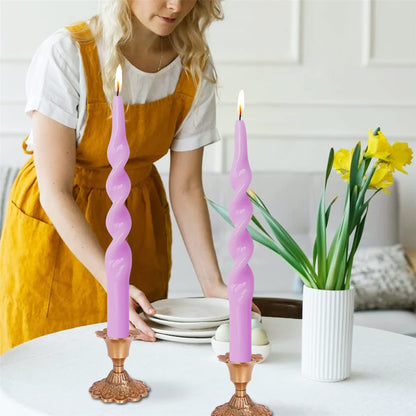 Gedengni Spiral Taper Candles Twisted Candlesticks -10 inches Lavender Candle Sticks Long Tapered Candle Purple Twist Candlestick for Home Dinner Wedding Women Gifts, 2pcs (1D-Light Purple)