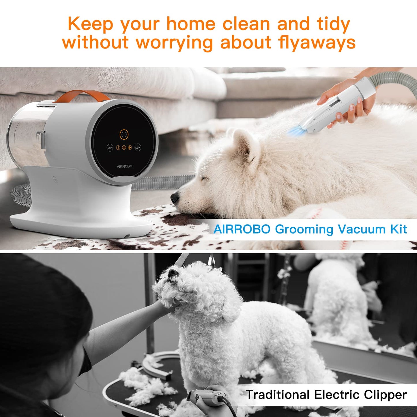 AIRROBO Dog Grooming Vacuum, Dog Grooming Kit,12000Pa Strong Pet Vacuum, 2L Large Capacity Vacuum for Shedding Grooming Hair, Quiet,PG100