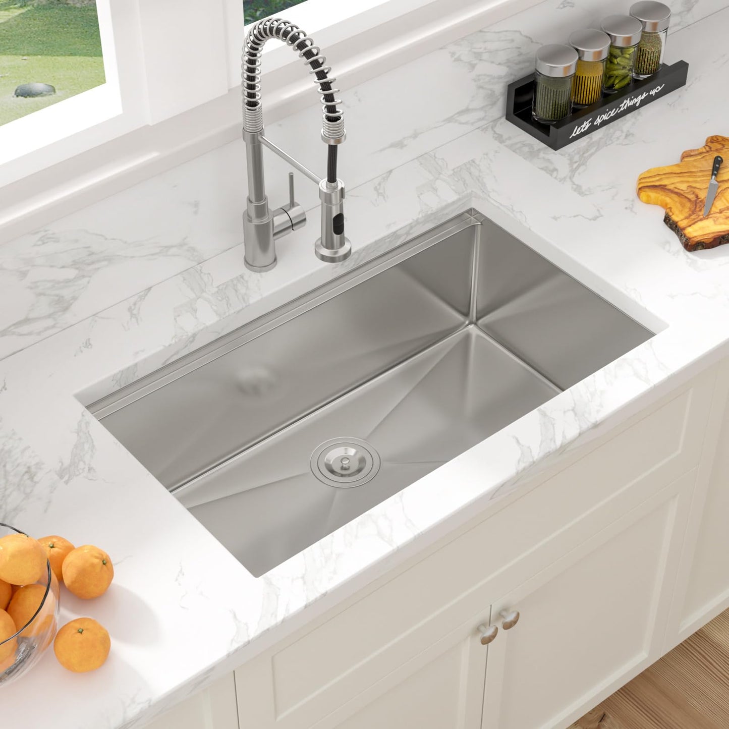 Sarlai 33 Kitchen Sink Undermount - 33 x 19 Inch Undermount Sink Ledge Workstation Deep Single Bowl 16 Gauge Stainless Steel Under Counter Kitchen Sinks Basin
