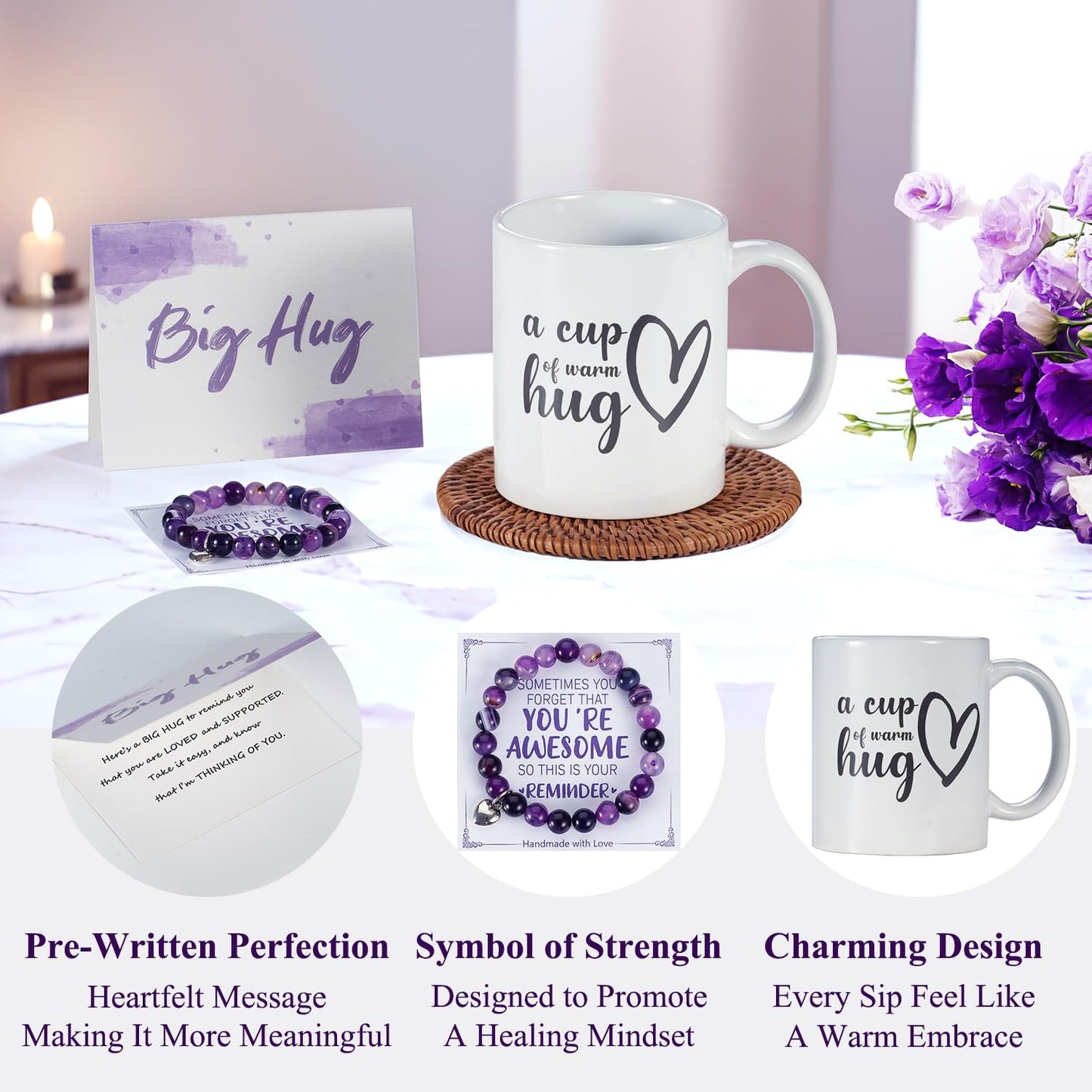 Get Well Gifts for Women - Thinking of You Gifts with Mug, Socks, Candle, Artificial Succulent, Bracelet, Greeting Card - Get Well Soon Care Package for Women Mom Friend After Surgery