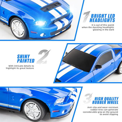 BDTCTK Remote Control 1/24 Ford Mustang Shelby GT500 RC Model Car Toys for 6+ Kids and Adults Blue