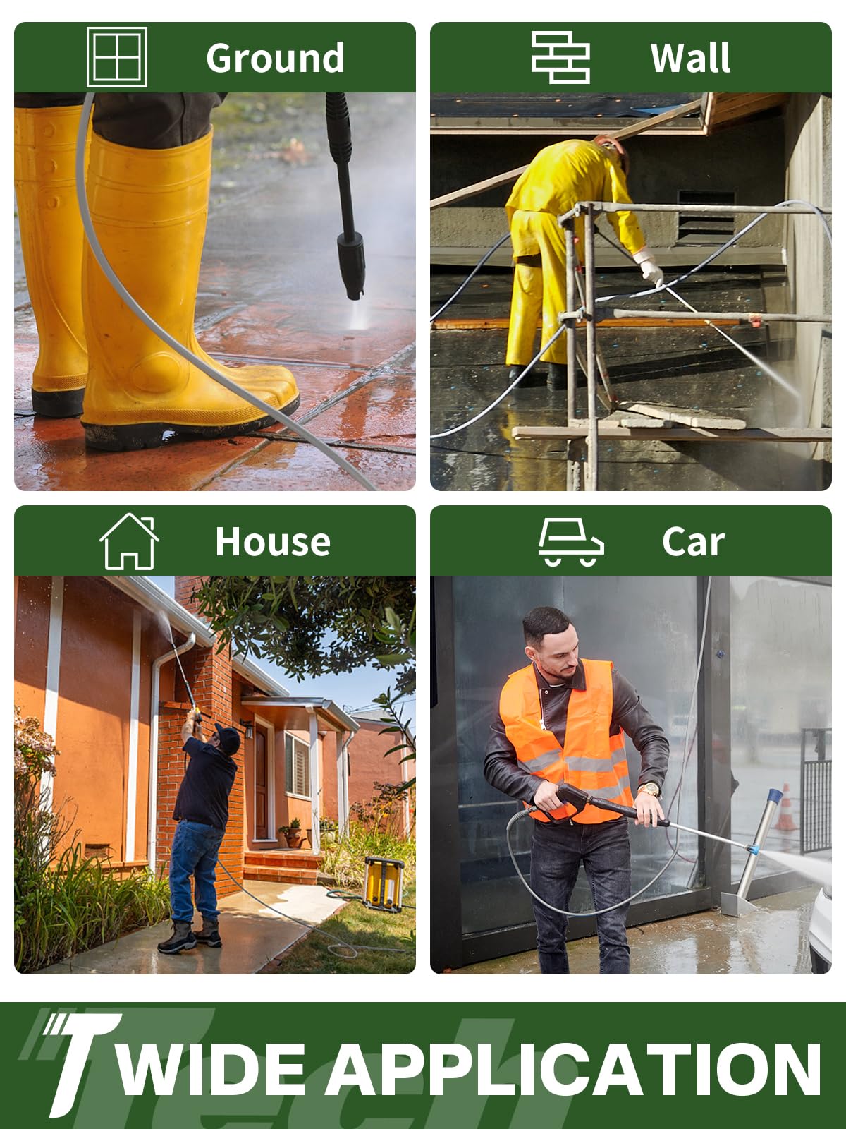 TechSweepPro 3/8" 4800PSI Pressure Washer Hose 100FT with Swivel Quick Connect for Cold/Hot Water Max 248°F, Kink Resistant Steel Wire Braided, Wear Resistant Power Washer Hose with M22 14mm Adapter