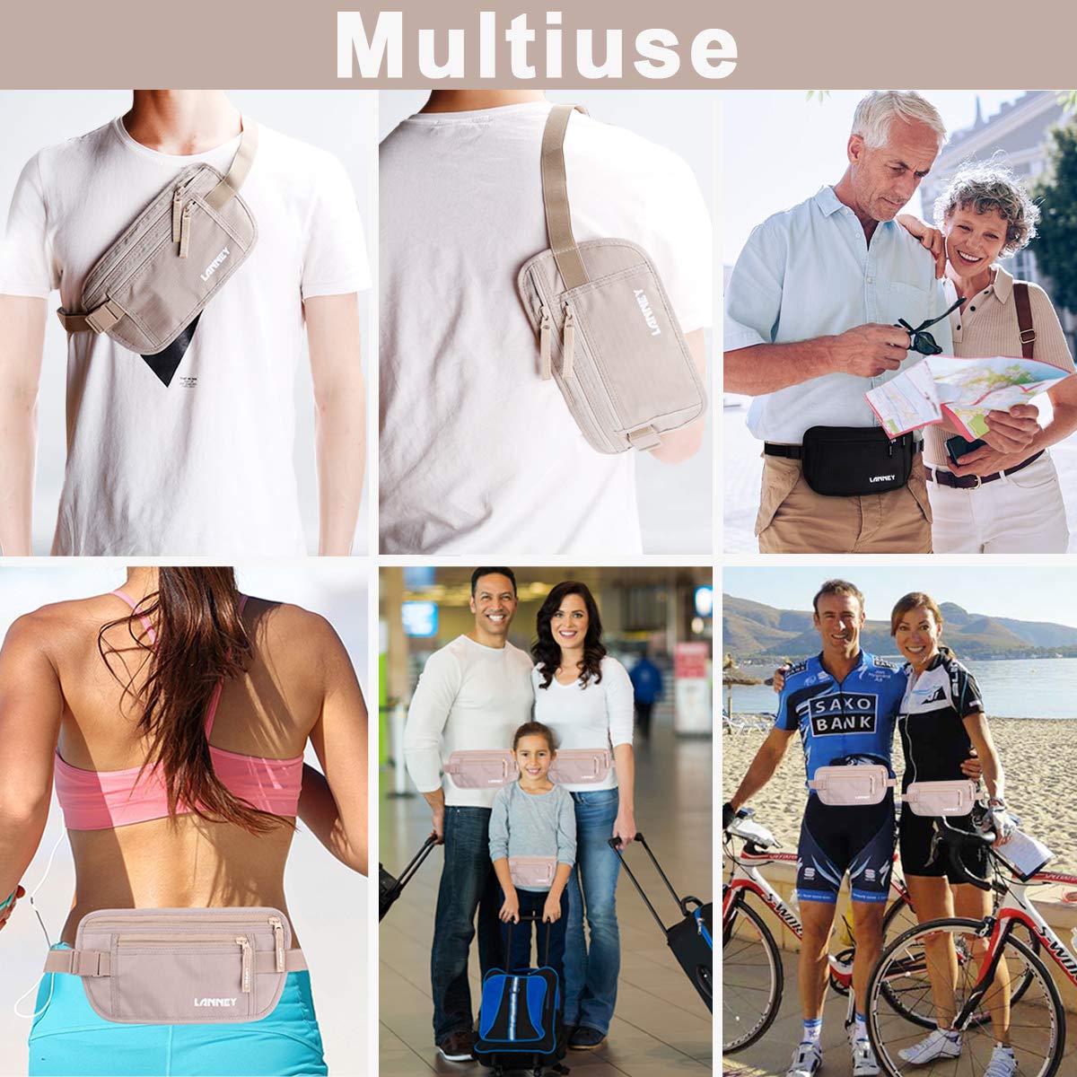 Money Belt for Travel, Slim RFID Blocking Women and Men Hidden Travel Pouch Under Clothes, Passport Holder Protect Cash, Documents, Credit Card, Bonus 2 RFID Sleeves