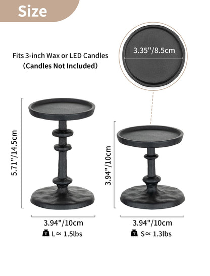 NUPTIO Pillar Candle Holder Black: Solid Cast Iron Candle Stand for 3 Inch Pillars - Handcrafted Hammered Candleholder for Thanksgiving Christmas Fireplace Mantle Decor
