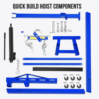 Hydraulic Engine Hoist with Lever 2 Ton (4400LB), Heavy Duty Folding Shop Crane w/ 6 Swivel Casters & Telescopic Boom, Adjustable Lifting for Engines, Transmissions | Garage, Workshop, Factory, Blue