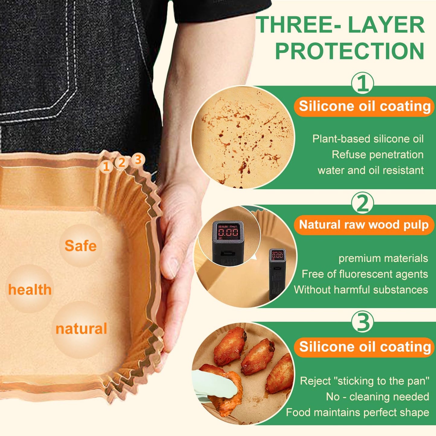250 Pcs Air Fryer Liners Disposable 8 Inch,Non-Stick Oil-Resistant Air Fryer Paper Liners for 5–8 QT Baskets, Parchment Paper Liners for Air Fryer, Oven, and Microwave Use (Square)