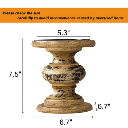 SOFE Antique Wood Pillar Candle Holders, Rustic Farmhouse Large Candle Holder, Wide Pedestal Candle Holders, Perfect for Dining Room, Living Room, Coffee Table Decorative