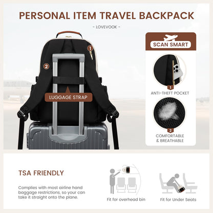 LOVEVOOK Laptop Backpack for Women with Pouch Pocket for Large Capacity Cup,15.6 Inch Laptop Computer Bag Travel Backpack Purse,Waterproof Work Business Backpack College Teacher Bags,Beige-Black-Brown