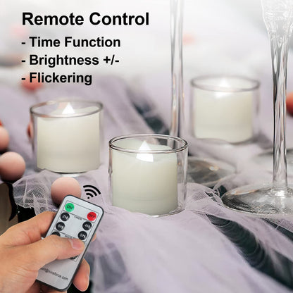 Flameless LED Tea Lights With Remote - Battery Operated Votive Candles With Timer, 200H, Unscented Outdoor Flickering White Flame - 1.3" Set of 6
