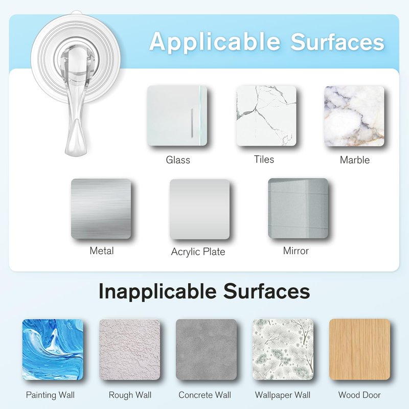 VIS'V Suction Cup Hooks, Small Shower Suction Hooks with Wipes, Heavy Duty, Removable and Reusable, Clear, 2 Pcs