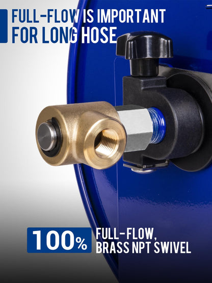 MEKOH Pressure Washer Hose Reel 100FTx3/8”, 200FTx1/4” Manual Power Washer Hose Reel with M22 14mm Fitting,4500PSI Heavy Duty Hose Reel for Water,High Pressure Metal Reel with Wall/Van/Trailer Mount