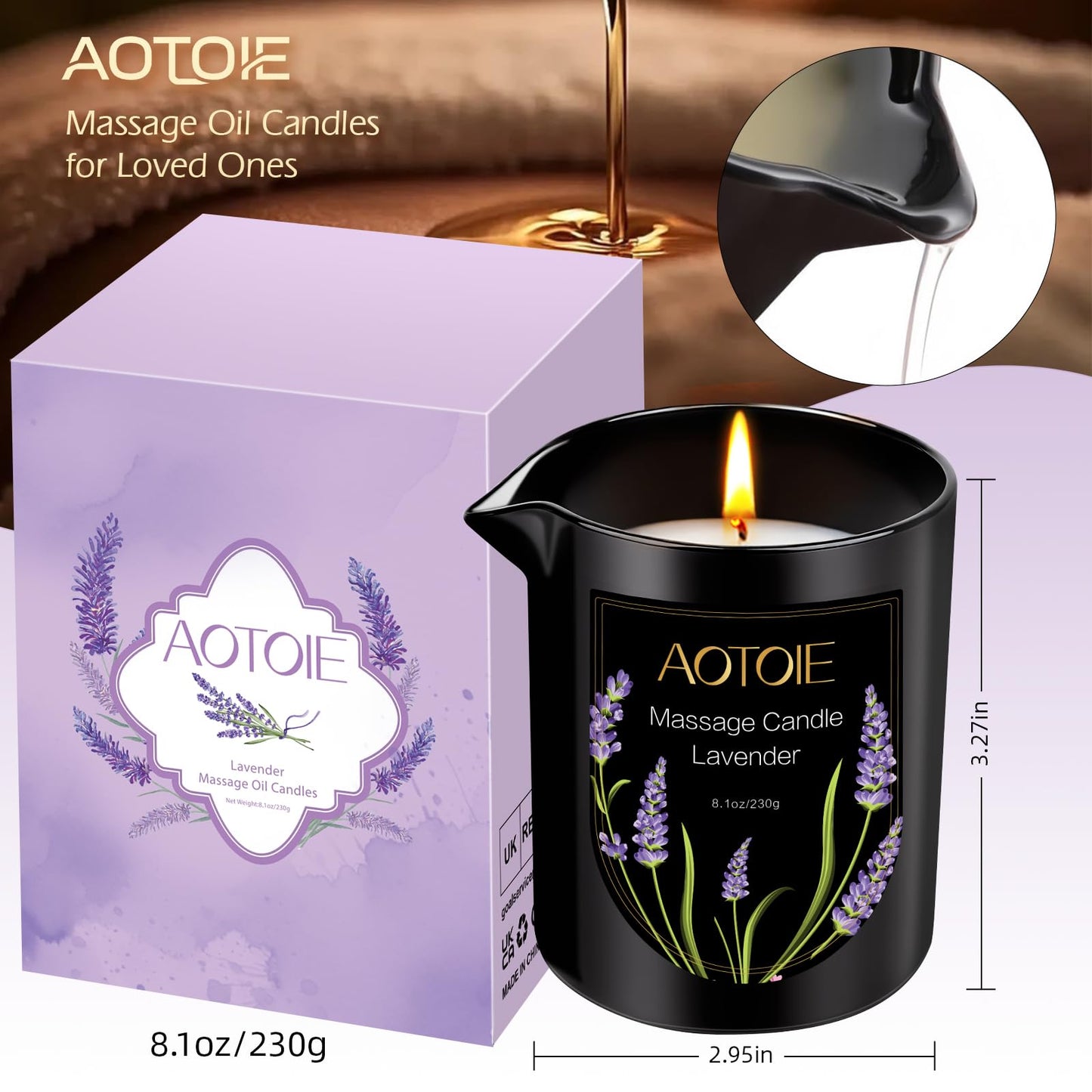 AOTOIE Massage Oil Candle,8.1 oz Low Temp Body Oil Candles for Massage Therapy, Moisturising Luxurious Relaxing Body Safe Soybean Wax Massage Candles for Home SPA (Lavender)