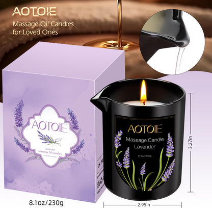 AOTOIE Massage Oil Candle,8.1 oz Low Temp Body Oil Candles for Massage Therapy, Moisturising Luxurious Relaxing Body Safe Soybean Wax Massage Candles for Home SPA (Lavender)