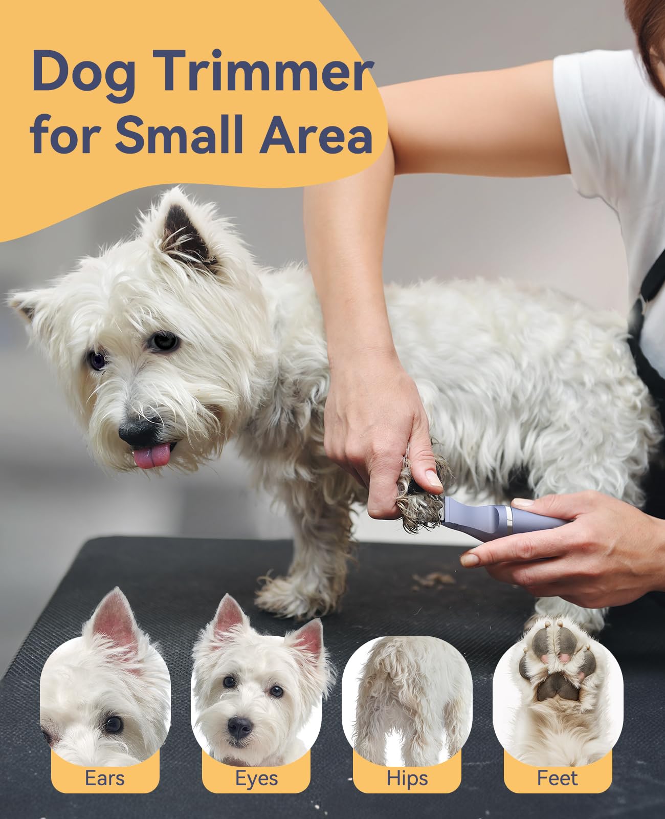 oneisall Dog Paw Trimmer 4 in 1, Low Noise Dog Clippers for Grooming, Cordless Dogs Grooming Kit Nail Grinder, IPX7 Waterproof Puppy Shaver for Pets's Paws, Eyes, Ears, Face, Rump